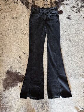 Women's Flying Monkey Black Flared Jeans - Classic High-Rise Stretch, Front Slit